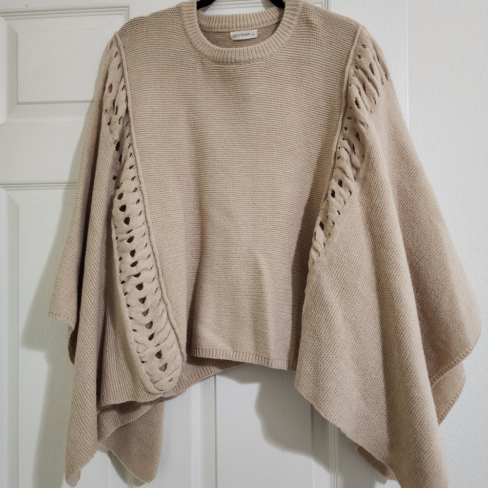 Andthewhy Beige Knit Poncho Sweater Size M/L